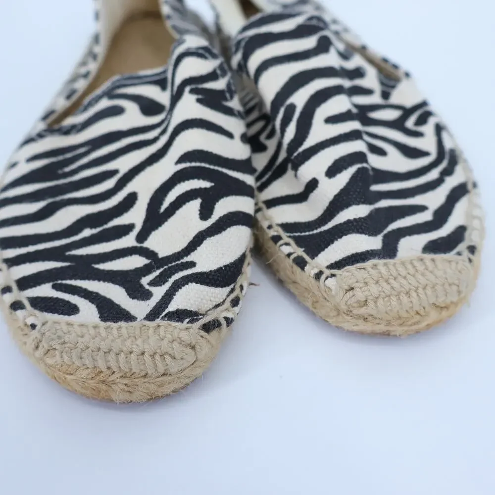 SOLUDOS Zebra Print Espadrille Flats Cream Black Canvas Slip On Women's 7